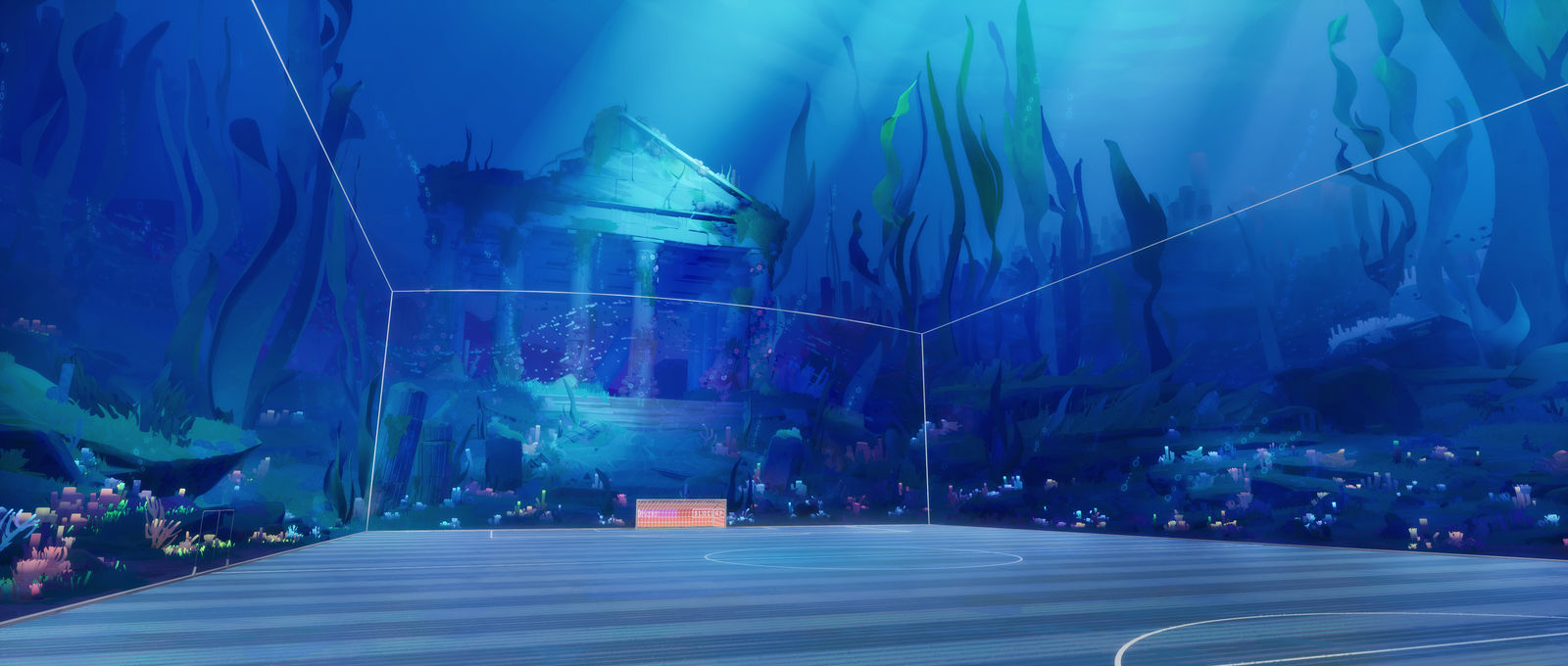Vue large d'une arène immergée de Rematch